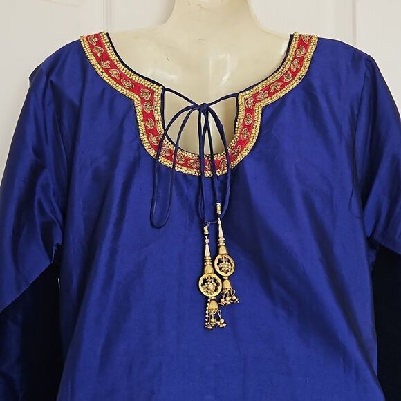Indian Ladies Straight Kurta Dress With Long Sleeves Size Medium/Small Royal Blu - Picture 4 of 16